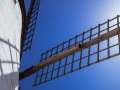 Close-up of an old Manchego windmill, in Spain, used as a tourist attraction.