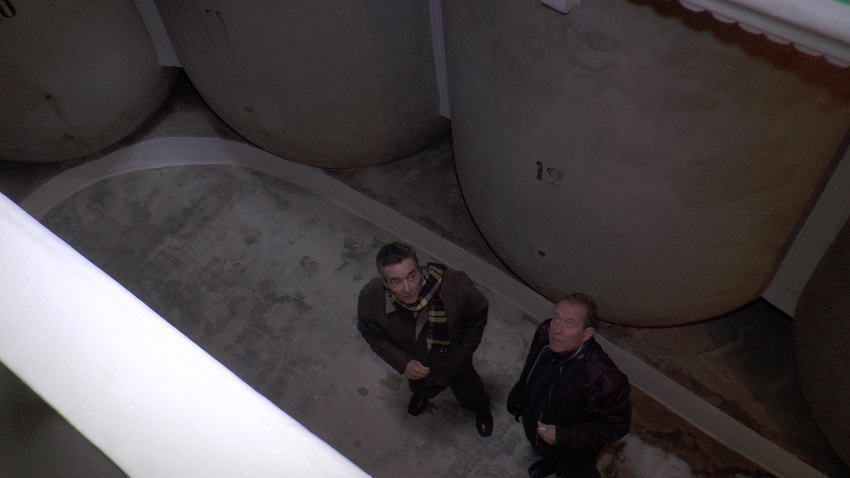 José María Díaz y Ángel Bernao observan el techo de una cueva tomellosera
