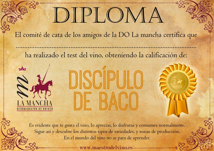 Diploma test del vino discipulo de baco