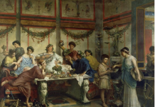 Banquete romano, por Roberto Bompiani, (Getty Museum). Imagen de www.ancientpages