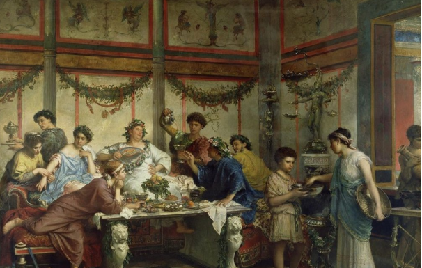 Banquete romano, por Roberto Bompiani, (Getty Museum). Imagen de www.ancientpages