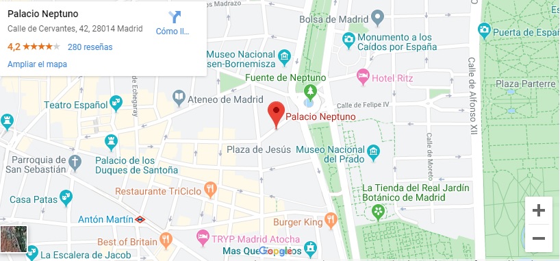 Ubicación en Madrid del Palacio de Neptuno