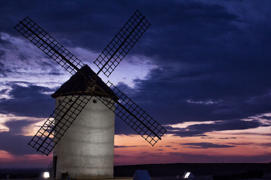 Windmill typical of La Mancha at dusk