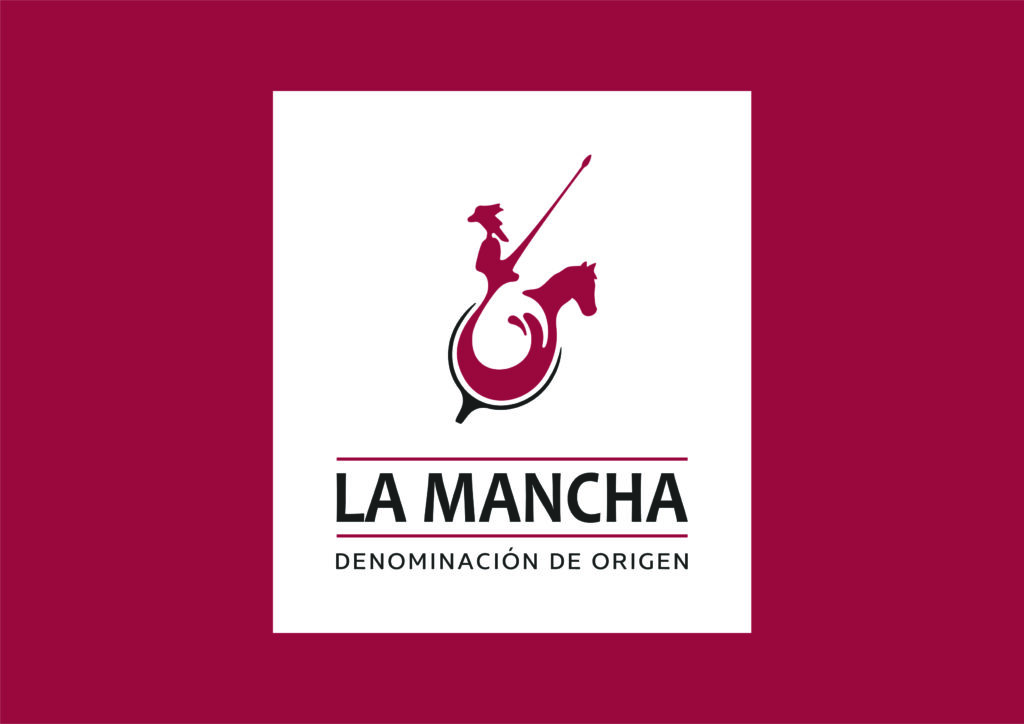 nuevo logo DO La Mancha sobre fondo rojo